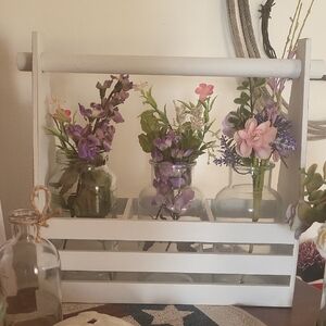 White Wooden Flower Holder with Glass Jars